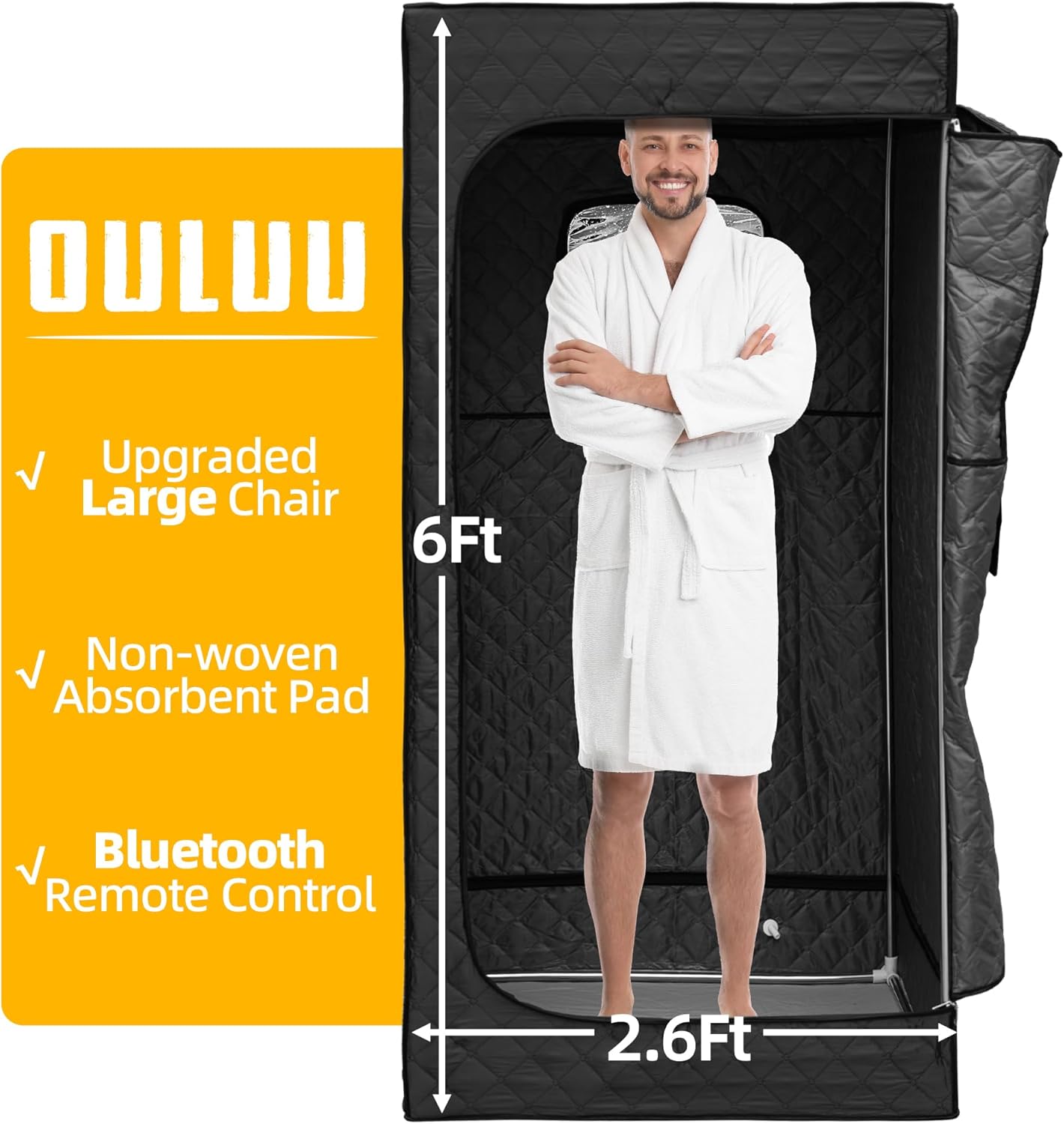 ouluu Portable Sauna with Red Light - Steam Sauna for Home, Folding Chair, Remote Control, 2.6’ x 2.6’ x 6.0’, Black